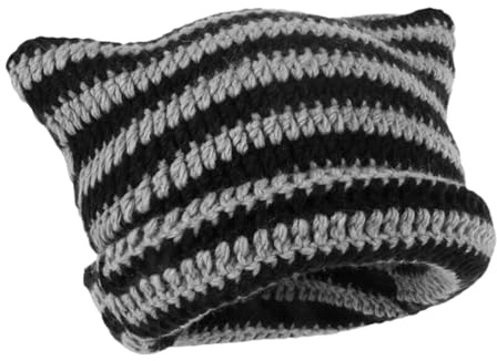 Sophisticate Y2k Cat Beanie Cappello Divertente con Orecchie Ladies Crochet Hat Cat Ear Hat Unisex（Dunkelgrau）