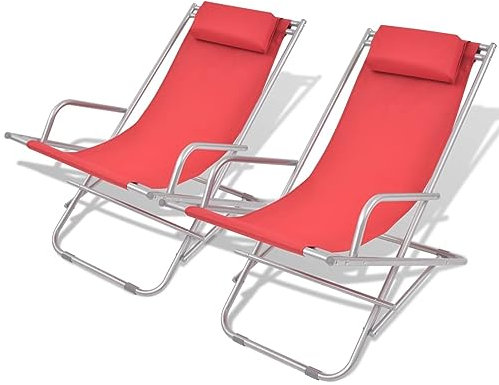 CIADAZ Liegestühle 2 STK. Stahl Rot, Gartenliege, Sonnenliege, Relaxliege, Deckchair, Terrassenstühle, Beach Chair, Saunaliege