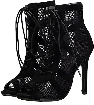 osiuujkw Sandali alla Moda con Tacco Alto per Le Donne Sandali da Donna in Pelle Flessibile Eleganti e Traspiranti Stivali da Ballo, Nero, TrentaNove