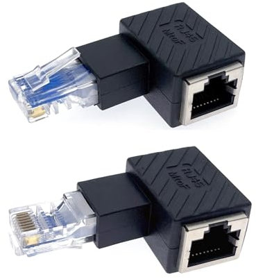 JZK 2 Stück, 1x rechts abgewinkelt und 1x links abgewinkelt RJ45 Stecker auf Buchse Adapter, CAT5 CAT6 Ethernet LAN Adapter