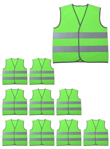 Adigau High Vis Vests for Safety Reflective Jacket Lightweight 10 Pieces Kids Hi Vis Vest Maximum Visibility High Visibility Safety Vest with V-Neck for Kids' Jackets 10 Pack Green L