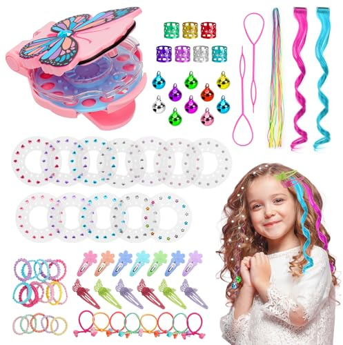 LURICO Hair Bedazzler Kit con 180 gemme per capelli e 78 pezzi squisito set per capelli per bambine 5-12 anni, per capelli fai da te con strass e ciocche di capelli, per bambini