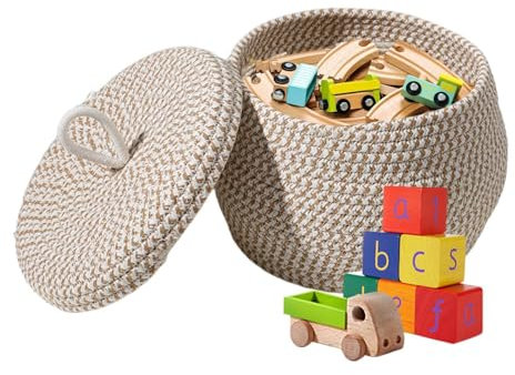 Cestino Intrecciato Corda | Cestino Portaoggetti Rotondo | Cestino Portaoggetti Intrecciato In Corda Di Cotone | Cesto Corda Con Coperchio Per Tovaglioli, Articoli Vari, Snack