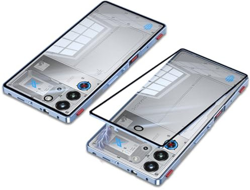 QUIETIP Case Compatible with Red Magic 10 Pro & 10S Pro with Screen Protector,Metal Frame + Clear Tempered Glass Back Cover,Blue