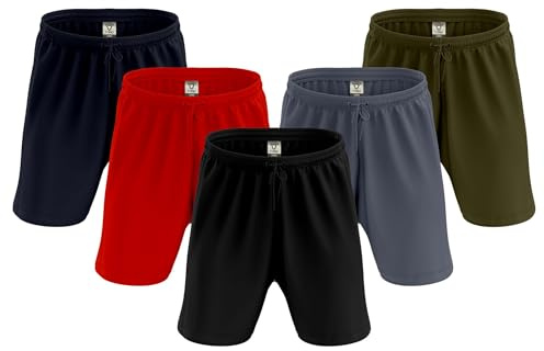 Pack of 3/5 Men Active Wear Shorts Workout Pocket Side Adjustable Waist Draw String Cord Running Gym Training Shorts Lightweight (UK, Alpha, S, Regular, Regular, 5 PCS Black Grey Navy Olive Red)