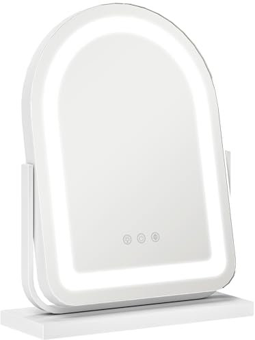 HOMCOM Espejo Maquillaje con Luz LED Espejo Tocador Giratorio con 3 Modos de Iluminación Ajustables Interruptor Táctil Rotación Regulable de 360° y Función de Memoria Blanco