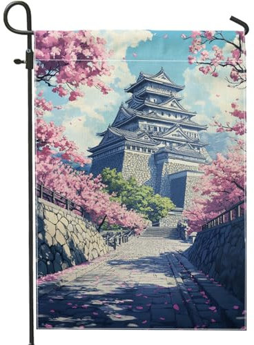 Drapeau de jardin château de fleurs de cerisier - Bannière de décoration extérieure en tissu double face - Décoration de cour saisonnière - 30,5 x 45,7 cm