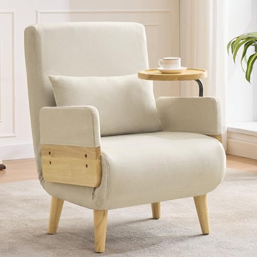 Soweiz Sillón lounge, 3 en 1, con función de sueño, con bandeja de madera, asiento acolchado, cama individual, adecuado para salón, dormitorio, oficina, apartamento