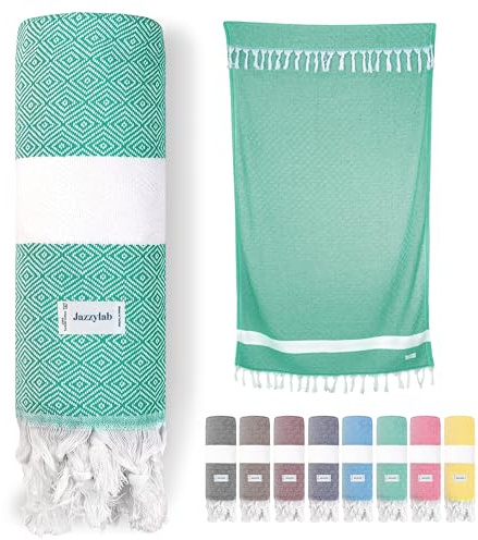 ELMAS hamam-handduk | 100% bomull med klassiskt rutmönster | Snabbtorkande & lätt | För strand & bastu | 90x180 cm - Havsgrön,