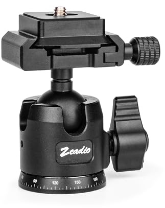 Zeadio Professionellt 360° panoramiskt kulhuvudfäste med Arca Swiss snabbkopplingsplatta, kraftigt stativhuvud och kamerafäste med 1/4 skruv och 3/8 gängad adapter