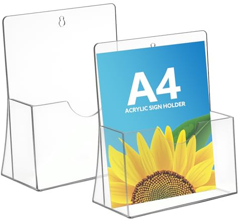 Thboxes A4 Leaflet Holder, 2 Pack Clear Leaflet Holder with Hanging Hole Acrylic Brochure Freestanding Booklet Flyer Stand for Office Restaurants Reception