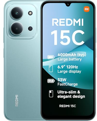 XIAOMI Redmi 15C, Smartphone 4+256GB, 6.9 120Hz Display 7.99mm Design, MediaTek Helio G81-Ultra Octa-core, 50MP AI dual camera, 6000mAh, Mint Green, Charger Not Included