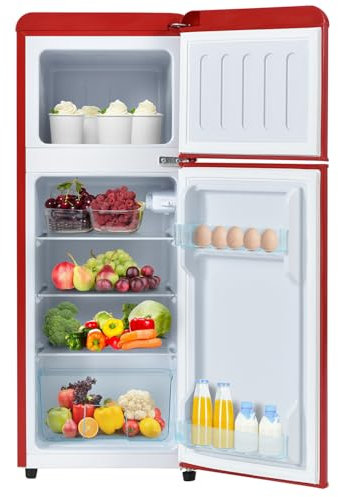 Réfrigérateur avec congélateur, petit réfrigérateur à 2 portes pour bureau, cuisine, dortoir et chambre, mini réfrigérateur avec étagères réglables,Red