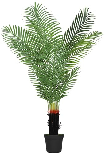 HOMCOM 150cm Artificial Areca Palm Tree with 12 PE Leaves, Decorative Artificial Plant with Plastic Pot and Flocked Soil, Fake Plant for Home Office Decor, Green