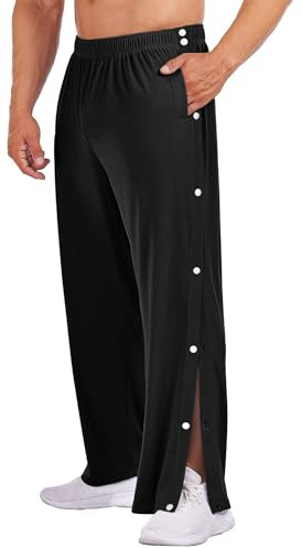 PINSPARK Herren Jogginghose Reha Hose Seitlichen Druckknöpfen Sweathose Joggers Sporthose Fitness Trainingshose mit Taschen Pures Schwarz L