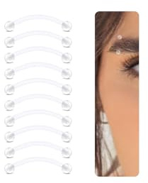 DJCIW 16G 10PCS Klare gebogene Bioflex Augenbrauen-Piercing-Retainer, flexible Kunststoffstäbe für Augenbraue, Lippe, Knorpel, Tragus und Bauchnabel, hypoallergener gebogener Barbell-Schmuck 186mm