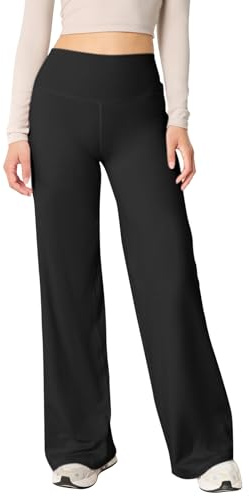 InfiniZer Women Wide Leg Leggings Yoga Pants High Waist Tummy Control Stretchy Trousers Casual Loose Straight Leg Leggings for Ladies Work Gym Joggers (L, Black)
