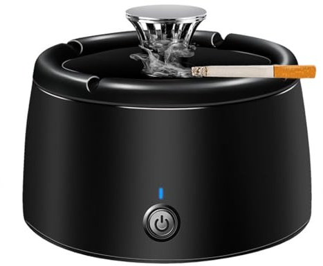 Smokeless Ashtray Multifunctional 2 in 1 Smoke Removing Ash Tray Portable Ashtray Rechargeable Ashtrays for Home Indoor Office (Black)