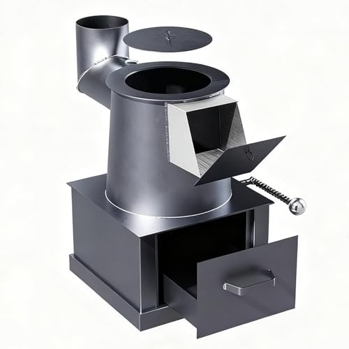 Stufa a Legna da Campeggio Materiale in Ferro Cassetto di Raccolta Cenere Forno a Legna da Esterno Portatile Adatto per Bollire L'acqua e Cucinare(B,27 * 27 * 37.7cm)