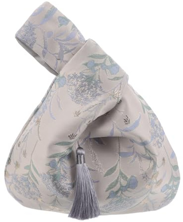 BESTYASH Japanese Knot Wrist Bag Blue Fabric Wristlet Pouch Handmade Portable Coin Organizer Women Kimono Purse for Shopping and Traditional Outfits