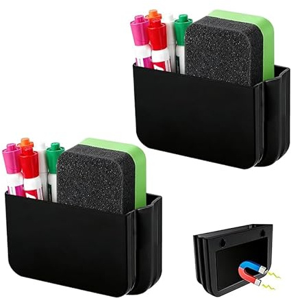 FRETONBA Magnetisk Pennställning, Hopfällbar, 2 St. Magnetisk Markörhållare, Magnetisk Förvaring, Whiteboard-Pennställ, Markörhållare För Kylskåp, Förvaringsskåp, Svart | Magnetisk markeringsorganisatör, magnethylla whiteboard pennhållare för kylskåp, skåp, svart