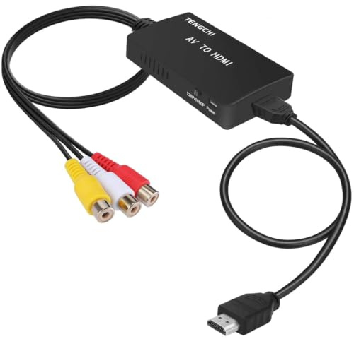 Tengchi RCA to HDMI Converter, Composite to HDMI Adapter Support 1080P PAL/NTSC Compatible with PS one, PS2, PS3, STB, Xbox, VHS, VCR, Blue-Ray DVD Players
