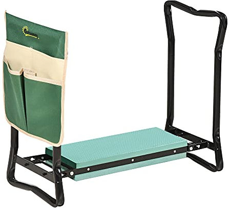 Outsunny Inginocchiatoio Panca da Giardino Pieghevole 2 in 1, Cuscini in EVA e Borsa Portaoggetti, Colore: Verde e Nero