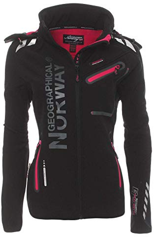 Geographical Norway Softshelljacka/funktionsjacka för damer, för utomhusbruk, sportig regnjacka, Svart/rosa, XL