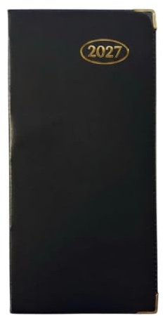 PaulStore 2027 Slim Line Week to View Padded Diary Metal Corner Case Bound Planner with Ribbon Marker (Black)