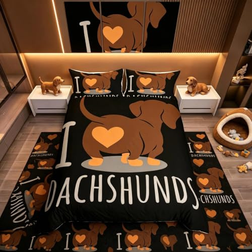 Homemissing Set di biancheria da letto per cani e cuccioli, motivo bassotto con cartoni animati, 2 pezzi, colore: nero