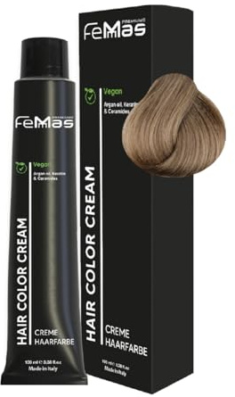 FemMas Haarfarbe Kühles Hellblond 8.01 I Creme Haarfarbe mit Arganöl, Keratin & Ceramiden I Als dauerhafte Haarfärbung oder Tönung für strahlende, haltbare Farbergebnisse I 100 ml
