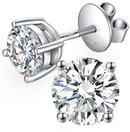 JiaYang Glänsande cz diamantörhängen för män och kvinnor, 925 sterling silver cubic zirconia, skruvörhängen med lång tjock stolpe, 4 mm-8 mm, 8mm, Kubisk zirkonia