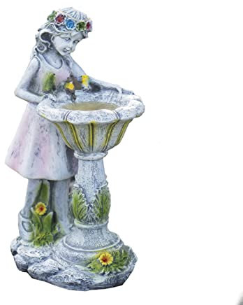 Garden Mile Resin Solar Powered Fairy Garden Ornaments - Outdoor Solar Lights Angel Statue with Vintage Stone Effect - Weatherproof Water Girl Figurine for Garden Patio, Pond, Flowers Décor