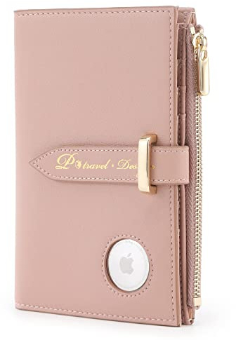 P TRAVEL · DESIGN Airtag Reisepasshülle für Frauen, RFID-blockierende Reisepasshülle mit Kreditkartenfächern, Bifold Air Tag Brieftaschen für Damen, Rose, Klassisch