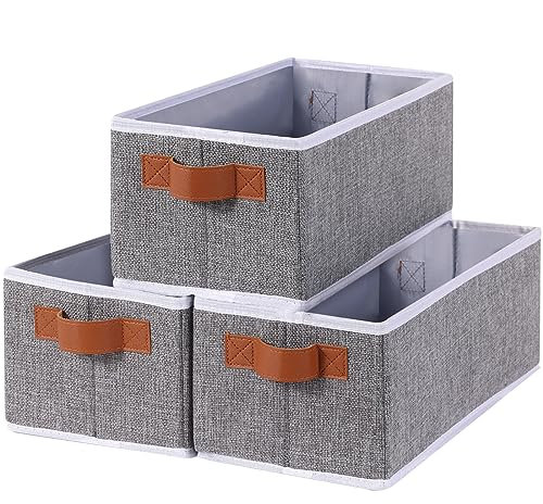 YheenLf 3 Stück Aufbewahrungskorb, Faltbare Stoffbox mit Griff, Aufbewahrungsboxen, Boxen Aufbewahrung in Badezimmern, Regalen, Schrank Organizer, 38x15.5x13cm, Grau