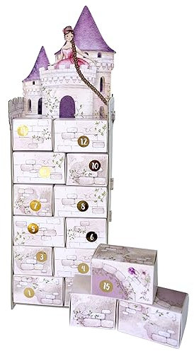 Papierdrachen Adventskalender 2025 zum Befüllen - Weihnachtskalender mit Boxen - Rapunzel - Turm zum Zusammenbauen - wiederverwendbarer Schachtelkalender - Set 2