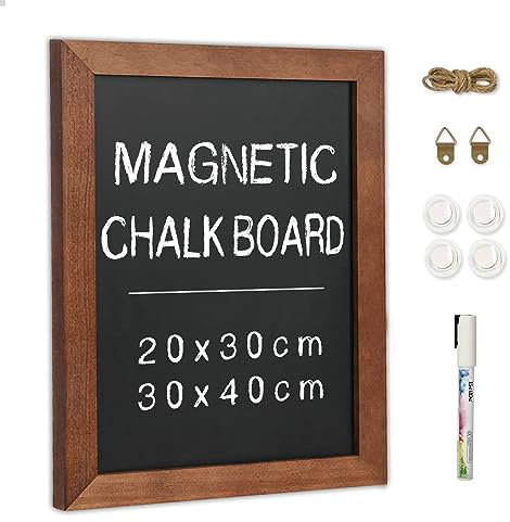 DOLLAR BOSS 30 x 40cm Magnetische Kreidetafel für die Wand, Holzrahmen Vintage-Stil, hängende Kreidetafel, Brown