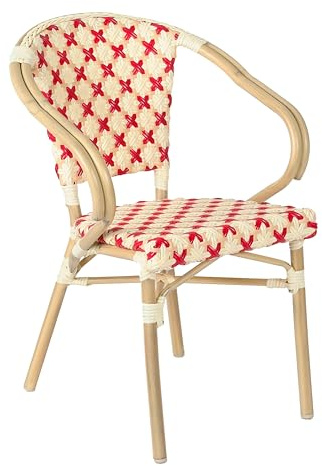 Oviala Fauteuil de terrasse bistrot Parisien en Aluminium et rotin Rouge