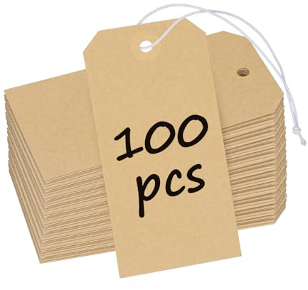 Uniclife Lot de 100 étiquettes vierges en papier kraft de 12 cm à suspendre - Étiquettes de prix inscriptibles - Étiquettes d'inventaire pour différentes occasions