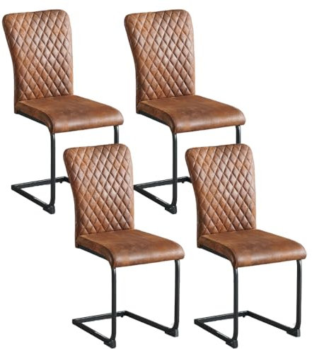 JYMTOM 4er Set Freischwinger Schwingstuhl Esszimmerstuhl mit Samt-Bezug und hoher Rücklehne, Metallgestell, Moderner Küchenstuhl, Polsterstuhl für Wohnzimmer Konferenzraum und Esszimmer (4, Braun)