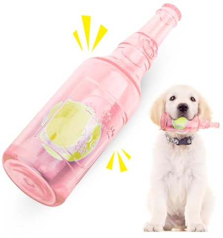 EPODA Jouet pour Chien en Bouteille de Caoutchouc, Jouets Interactif à Qui Couinement pour Chiot, Résistant à la Morsure Jouet pour Les dent pour Jeux Petits et Moyens Chiens (Rose)