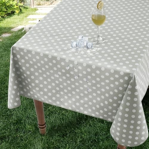 Romanstile Nappe Exterieur Impermeable Jardin Rectangulaire Toile Cirée 140x240 cm Pois Gris Anti Tache Plastique Lavable, pour Table de Fête, Mariage, Terrasse, Pique-Nique