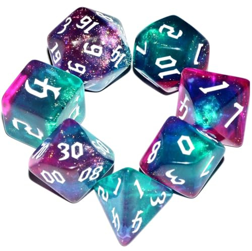 Dzxin DND Würfel Set, 7er-Satz Polyedrische Würfel für Dungeons and Dragons Pathfinder DND RPG MTG（Blau+lila）