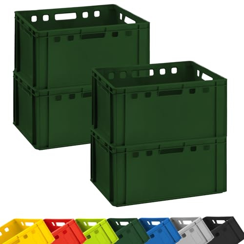 BURI 4 x Meat Crates E3 Butcher Crates 60 x 40 x 30 cm Food-Safe, Robust, Stackable - Euro Boxes Storage Boxes Stacking Box from Germany (Dark Green)