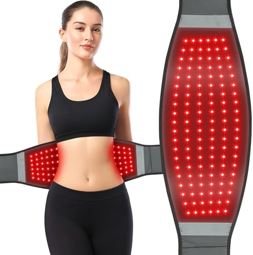 LED Red Light Waist Belt, 120 Lamp Beads 660nm Red Light & 850nm Near-Infrared Light Wrap Belt with 3 Light Modes, LED Light Waist Pad for Shoulder Back Abdomen, with 2m Long Power Adapter
