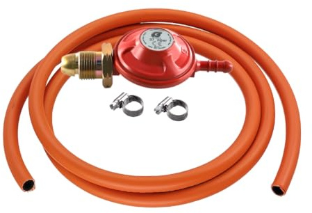 JD Brands Propane Gas Regulator 37mbar Standard Screw-On POL with 2m Hose & 2 Clips – 1.5kg/h Flow – Fits Calor & Flogas Bottles for BBQs, Camping & Outdoor Heaters