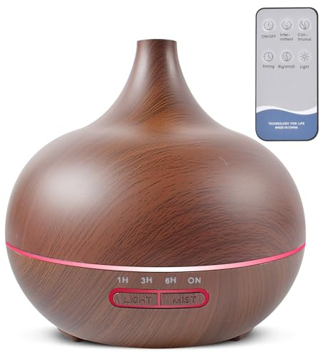 Diffuseur d’Huiles Essentielles 500ml, Humidificateur D’Air Silencieux, 7 Couleurs LED, Minuterie, ArrêT Automatique, pour Chambre Salon Bureau