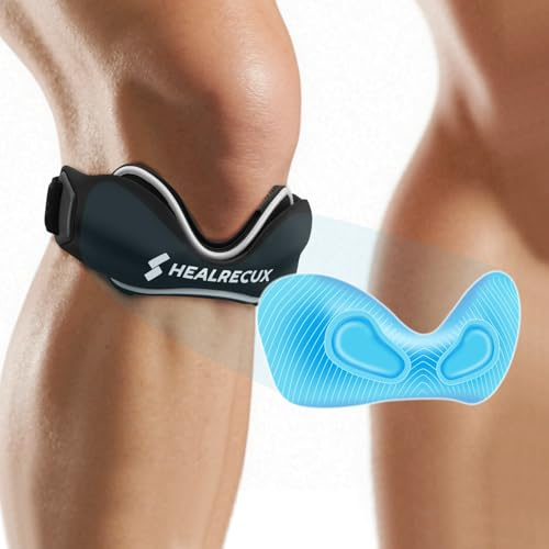 Healrecux Patellar Tendon Support Strap, Silicone Patella Knee Strap, Non-Slip Patella Band Knee Brace for Jumpers Knee, Tendonitis, Basketball, Volleyball - Black 1 Pack