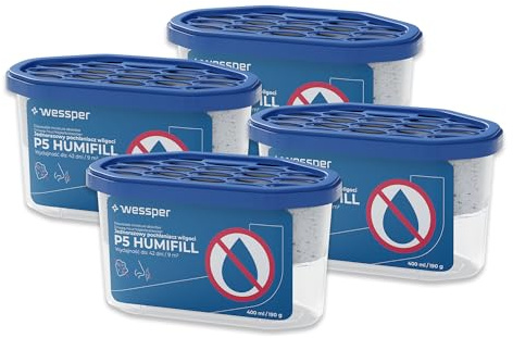 Wessper Deumidificatore per umidità e muffa, Deumidificatori per ambienti con granulato da 400 ml, Neutralizzatore anti odori per cucina armadio, bagno fino a 9 m² - 4 pezzi