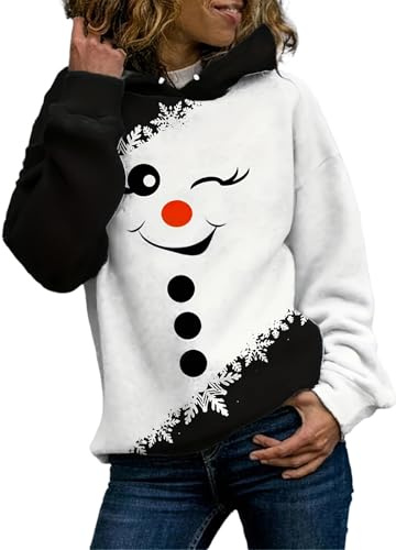 Generisch Sudadera con capucha para mujer, para invierno, estampado de muñeco de nieve, manga larga, Negro , S